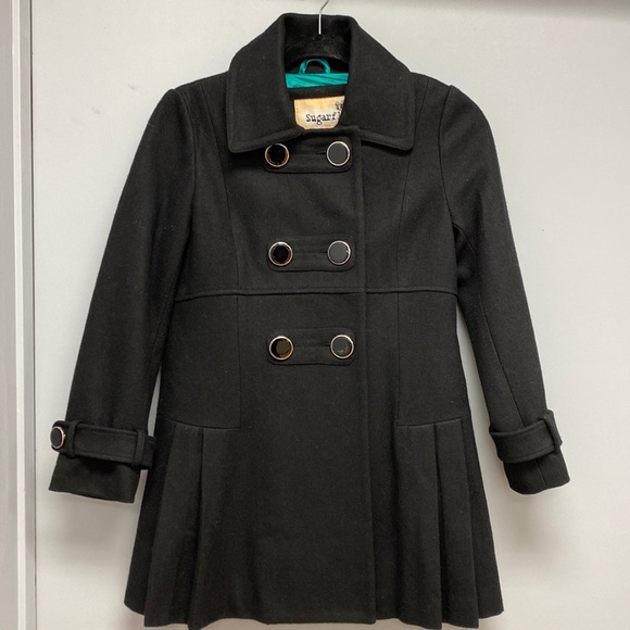 Sugarfly Girls Black Wool Coat - Picture 1 of 10